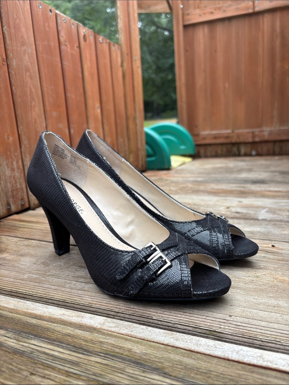 George Black Peep-Toe Heels with Buckle Detail Size 8.5